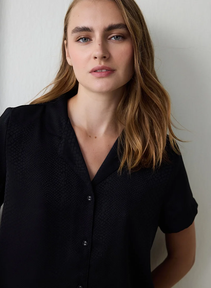 Penti Fleur Satin Shirt Collar Short Sleeve Pajama Set with Shorts